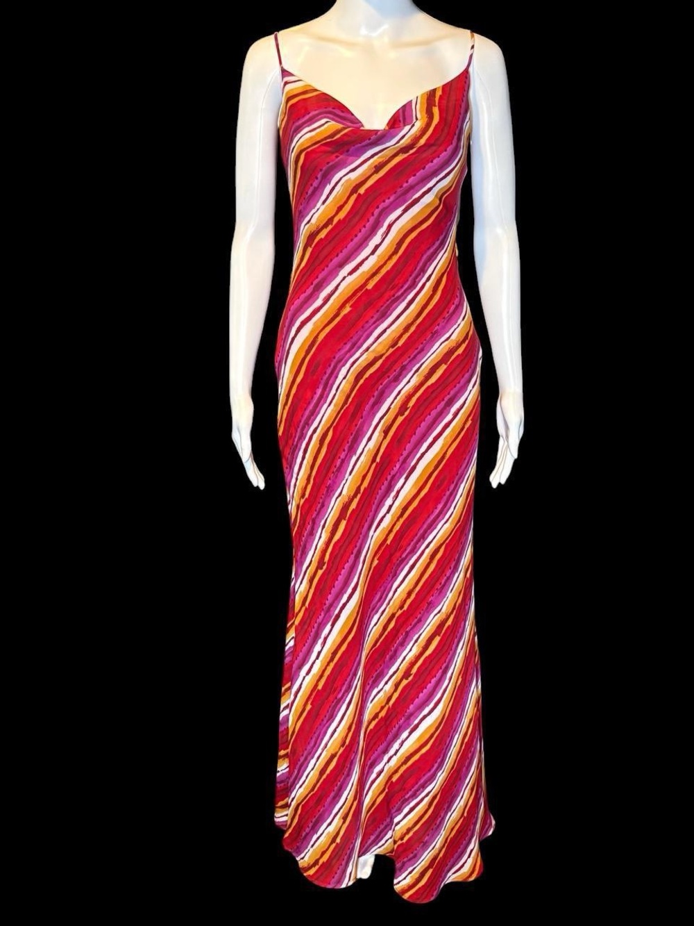 Striped Cowl Neck Maxi Slip Dress in Pink & Orange